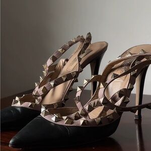 Valentino Black and Cream Rockstud Heels